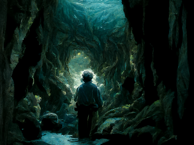 Bilbo a Glum v jeskyni